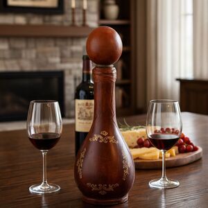 Wine Decanter Vintage Italian Brown Leather Bottle Stopper Orig Tag Italy Vino